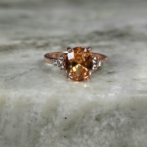 Cognac Zircon Rose Gold Cluster Ring - Picture 1 of 9